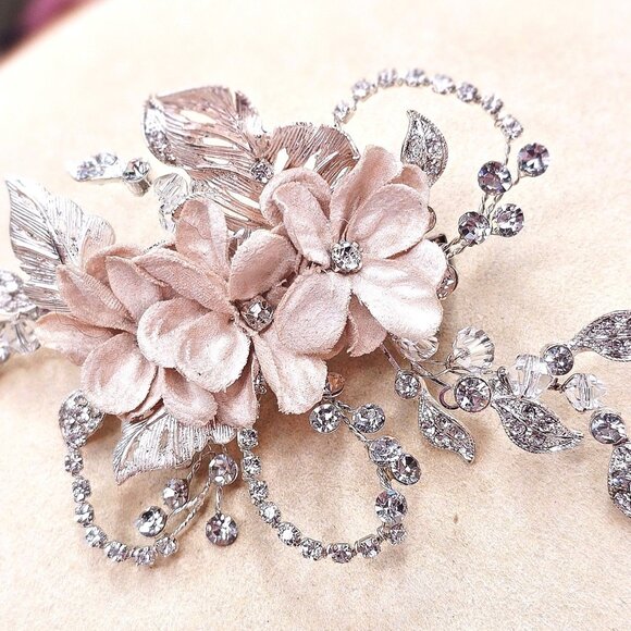 Flowers and Leaves Rhinestone Crystal Hair Clip Formal Bridal Accessory - Picture 7 of 14